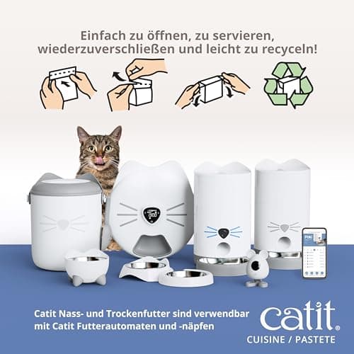 Catit Cuisine Pâtée pour Chats, Pâté à la Viande de Dinde avec du Poulet et du Jambon, Aliment Complet, 95 g, sans Céréales, Haute Teneur en Viande