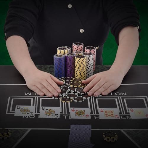 VEVOR Mallette de Poker 300 Jetons de Poker en Argile et ABS 14 g 40x3,3 mm avec 2 Jeux de Cartes Texas Hold'em 1 Bouton de Croupier et 2 Boutons Blind pour Blackjack Jeux de Hasard Casino à Domicile