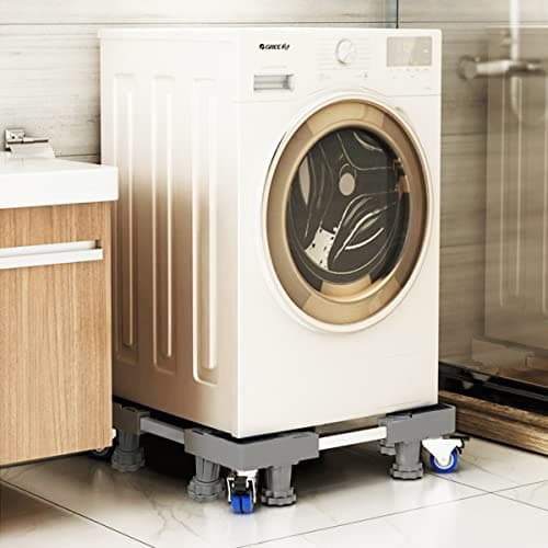 NIUXX Base de Réfrigérateur Machine à Laver Réglable 41.5cm-65cm Socle Linge Base de Sèche-linge avec 4 Roues et 8 Pieds, Réduction du Bruit Antichoc Effet Sèche-Linge