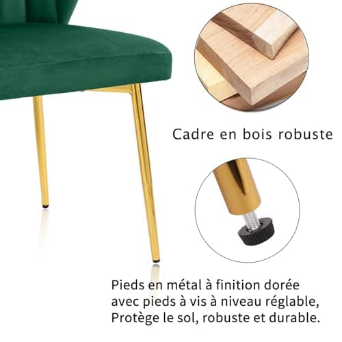 SEPNINE Lot de 2 Chaises de Salle à Manger, Chaises Scandinaves, Chaise en Velours pour Salle à Manger avec Dossier Ergonomique, Chaise de Salon avec Pieds en Métal Doré, Chaise de Cuisine Vert