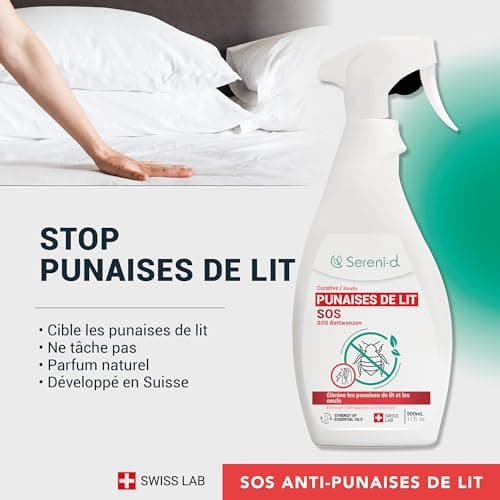 SOS ANTI PUNAISES DE LIT XXL - Spray Insecticide CHOC Traitement naturel aux Huiles Essentielles et Fleur de Pyrèthre Végétal - Produit qui élimine les punaises de lit - 500mL