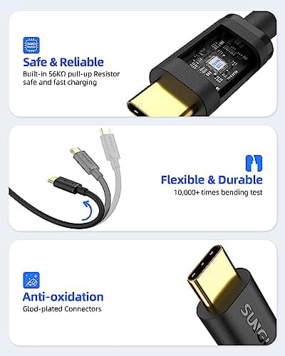 SUNGUY Câble USB C, 0,5m Câble USB A vers USB C 10 Gbps Cable Android auto Compatible avec iPhone 16/15 Pro Max, Galaxy S24 S23 S22, SSD
