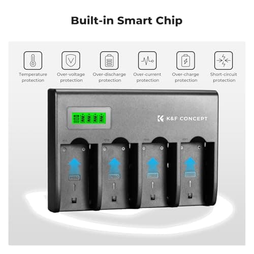 K&F Concept 4-Slots NP-F Batterie Chargeur avec Écran LCD, Euro Plug, Compatible avec Sony NP-F550 F570 F750 F770 F930 F950 F960 F970 Camcorder Li-ION Batterie