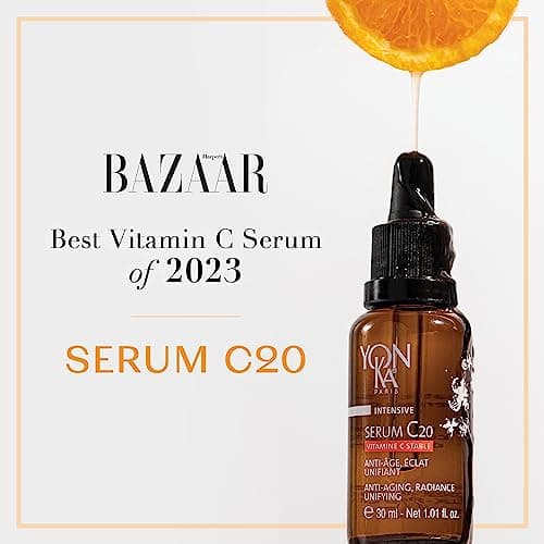 Serum C20 Vitamine C Yonka 30ml - Texture Huile - Anti-Âge, Éclat et Unifiant Illumine et Réduit les Tâches - 20% de Vitamine C Stable - 99,9% d'Ingrédients d'Origine Naturelle