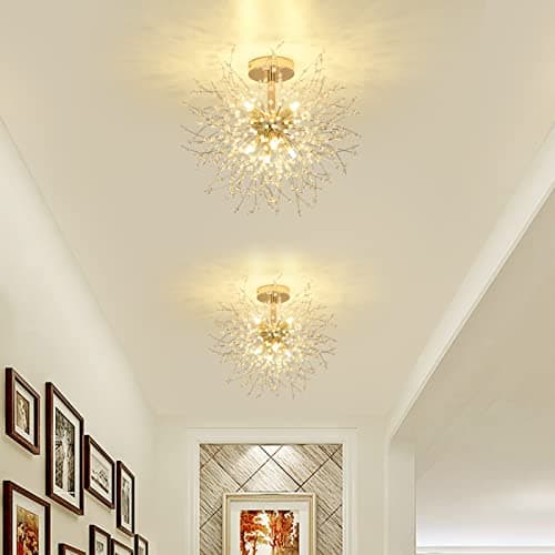 Rayofly Moderne Plafonnier En Cristal, feux D'artifice lustre, D'or plafonniers, dimmable Pendentif Lumière, 8 G9 Luminaire, Lampe Pour Salon, chambre, salle à manger, cuisine, couloir