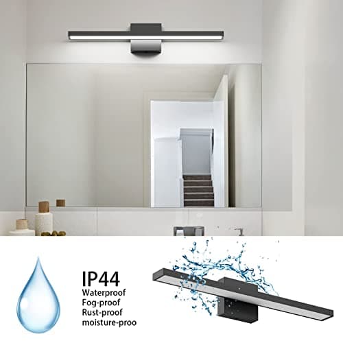 Klighten Lumière LED Miroir Salle de Bain 60cm, 20W 2000LM Applique Miroir Salle de Bains, IP44 Lampe Miroir Salle de Bain Moderne, 6000K Blanc Froid, 144 LEDs, 110-240V, Noir
