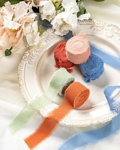 MORSUNBELA Ruban Vert foncé, Ruban Cadeau 25 mm x 4, 5 mètres de Ruban à Franges en Mousseline de Soie pour Invitations de Mariage, Bouquets de mariée, Emballage Cadeau