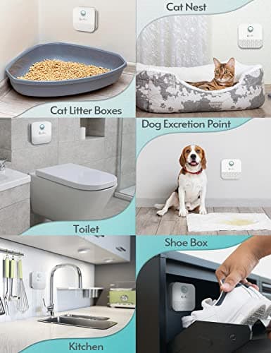 DownyPaws Eliminateur d'odeurs de Litière pour Chat, Desodorisant Litiaire, Tous Les Types de Bac à Litière, Batterie Rechargeable de 14 Jours