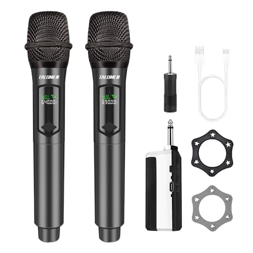 Talomen Microphone sans fil professionnel,système de dual microphone à 2.4 GHz Karaoké Dynamique Rechargeable avec Récepteur,160ft Ext,Idéal pour Karaoké,Chants,Fêtes,Soirées,DJ,Églises,Mariages,K60-2