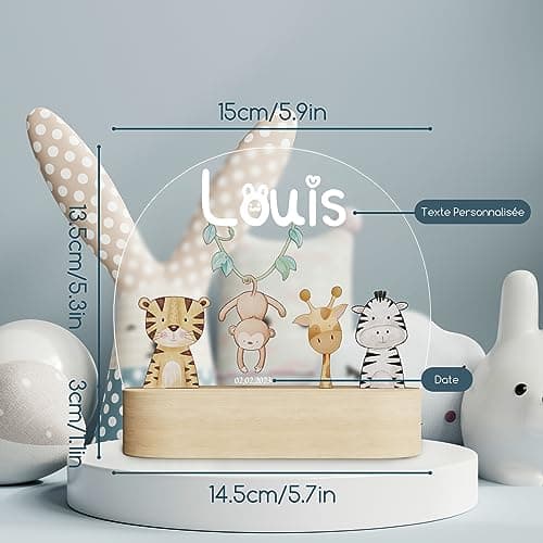 Giftove Veilleuse Bébé Personnalisé avec Prénom & Date - Cadeau Naissance Garcon et Fille Original - Idee Cadeau de Nouveau né & Bapteme - Cadeau Bebe Naissance - Deco Chambre Bebe/Enfant - Lampe Bebe