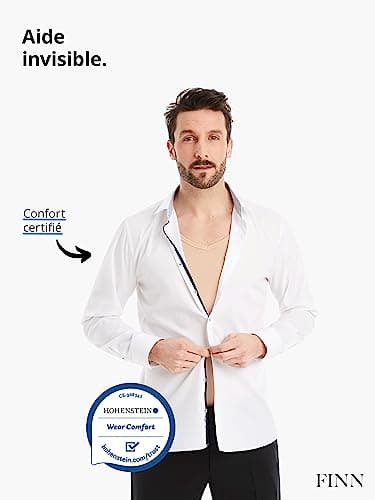 FINN T-shirt anti-transpiration pour hommes avec col en V et patchs intégrés aux aisselles pour la forte transpiration - maillot de corps contre les odeurs et les taches de sueur couleur peau nude XXL