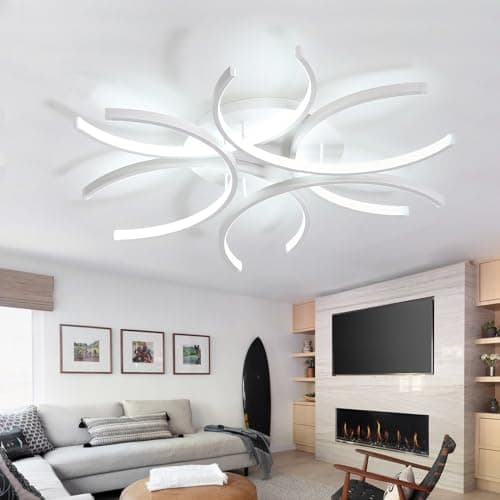 Dceinz LED Plafonnier Chambre Dimmable Moderne Luminaire Plafonnier et Télécommande Salon 6000K Éclairage de Plafond APP Grande Salon Lampe Plafond Métal Blanc pour Salle À Manger, Cuisine