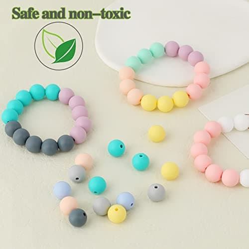 Lot de 100 perles rondes en silicone colorées de 12 mm pour collier, bracelet, trousseau de clés, bijoux, bricolage, fabrication artisanale