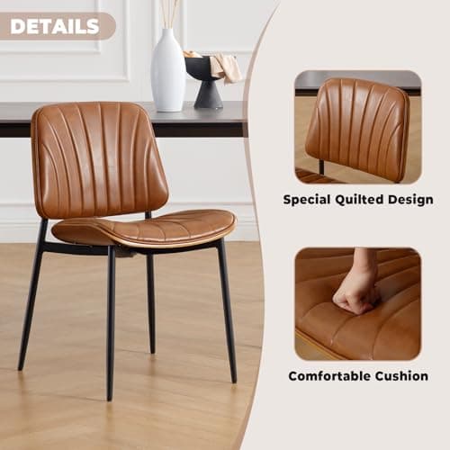 Wahson Chaises de Salle à Manger Lot de 2 Chaise Salle a Manger Cuir PU avec Pied Métal Chaise de Cuisine Moderne avec Dossier, Chaise pour Salle a Manger Confortable, Marron