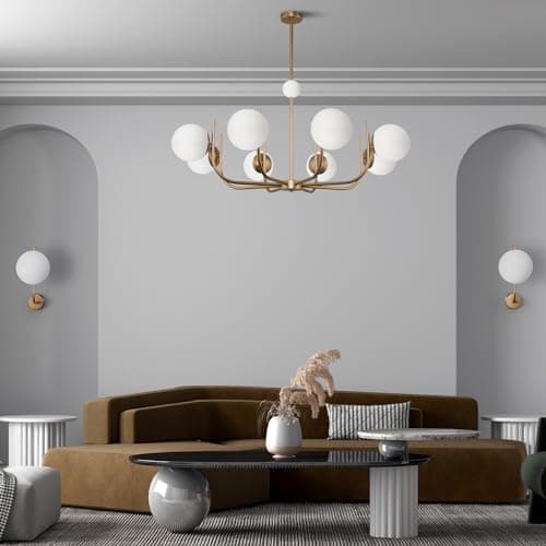 Lustre Blanc style Moderne 8 bras en métal couleur bronze 8 branches, plafonniers en verre, grand, pour le salon excl. 8x E14 40W 230V IP20