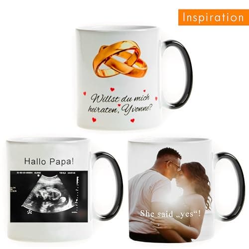 LOOXIS Mug magique personnalisé avec photo et texte, à personnaliser - Mug à changement de couleur, Magic Mug, thermo-revêtement, 325ml - Idée cadeau pour femme & homme - Intérieur blanc