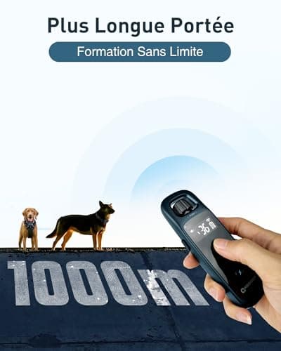 ABBIDOT Collier De Dressage pour Chien - Portée De 1000m, 5 Modes avec Choc Statique Pour 2 Chiens, Rechargeable IPX7 étanche Collier électronique pour Petits Chiens Moyens Grands Chiens (6~55 Kg)Bleu
