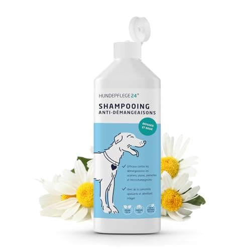 Hundepflege24 Shampooing Chien Antidémangeaison 500ml - Aide Contre Les démangeaisons, acariens, puces & infections fongiques - Shampooing Naturel pour Chien + Nettoyage et Soin antibactérien
