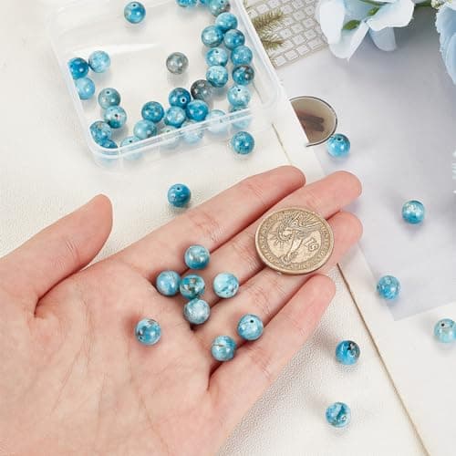 OLYCRAFT 48~50pcs Perles D'Apatite Naturelle 8mm Perles D'Apatite Bleu Océan Perles de Pierres Précieuses Pierre D'Énergie Perle Pierre Naturelle pour Bracelet Collier Fabrication de Bijoux