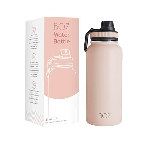 BOZ Gourde Isotherme En Acier Inoxydable 1L, Sans BPA, Isolation Sous Vide | Gourde Inox Avec Couvercle Anti Germe, Bouteille d'Eau 1 Litre pour Bureau, Sport, Voiture, Randonnée, Gym (Rose poudré)