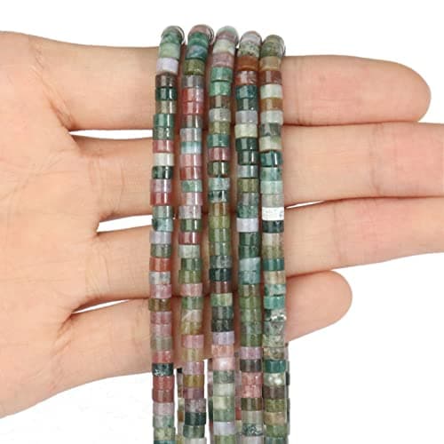 1 brin 4x2mm perles de pierres précieuses naturelles perles Heishi, cylindre plat plat rond non teint perles de Pierre pour Bracelet boucles d’oreilles fabrication de bijoux,Agate indienne