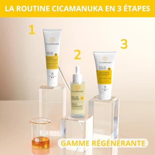 CICAMANUKA – Masque visage éclat 50% de miel de Manuka IAA10+ et acide hyaluronique – Illumine, Revitalise, Hydrate – Soin pour les peaux en manque d’éclat – Convient aux peaux sensibles - Tube 100ml
