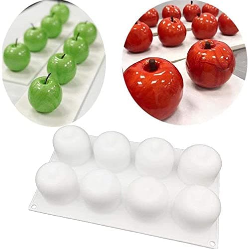 QIUMING Moules à pommes 3D moule en silicone Moule à gâteau en silicone avec 8 cavités Jelly Pudding Jelly Muffin Cupcake Moules à Chocolat Pour la cuisson du cupcake, u porte-savon, e la gelée