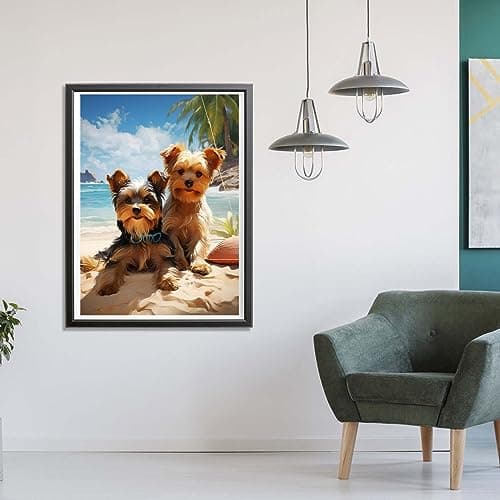 Diymood 5D Kit Complet de Broderie Diamant Chien - Peinture Diamant Plages Rond Point de Croix - Décoration Murale pour Chambre, DIY Diamond Painting Maison 30x40cm