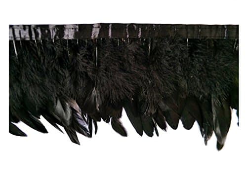 keland 2Yard Ruban en satin et frange en Plumes de Coq authentiques Couture Ornement Décoration (A-Noir)