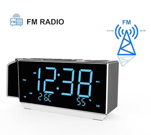 iTOMA Réveil de Projection avec Radio FM, Chargement USB, écran LED de 1,8 Pouces, Veilleuse, Double Alarme, Snooze, Contrôle de Gradation, Radio - Réveil de Chevet CKS509