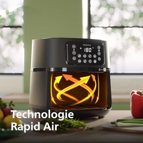 Philips 5000 Series Airfryer XXL - Connecté - 16 fonctions de cuisson, format XXL de 7,2L/1,4kg, technologie RapidAir, -90% de matières grasses, écran tactile, facile à nettoyer, noir (HD9285/90)