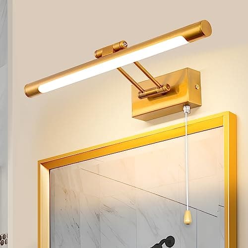 MantoLite Applique Murale 8W Applique Liseuse 40CM Interieur Laiton Salle de Bains Miroir Lampe 3000K Murale LED avec Tête de Lamp Pivotante Lampe de Lecture 900LM pour Tableaux et Vitrines Luminaires