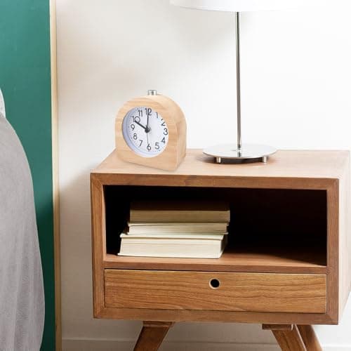 Newaner Reveil Matin à Piles, Réveil Analogique Silencieux sans Tic-Tac, Reveil Bois Rétro, Reveil de Voyage Lumineux, Horloge à Aiguilles Classique avec Fonction Snooze, pour Famille et Bureau