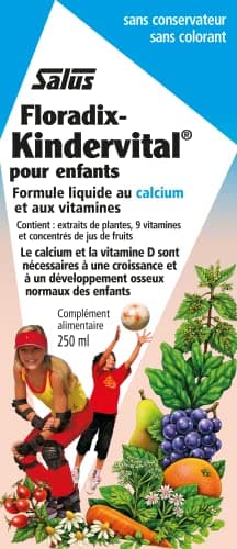 Salus Floradix Kindervital, Pour Enfants, Formule Liquide Enrichie en Calcium et Vitamine D pour la Santé et le Développement des Os, 250 ml