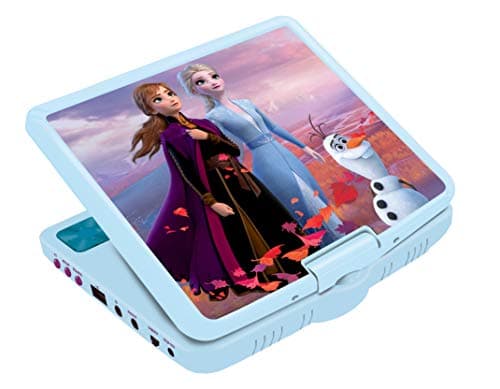 Lexibook Lecteur DVD Portable Disney, Reine des neiges, secteur ou piles, prise écouteurs, entrée line-in, bleu ciel