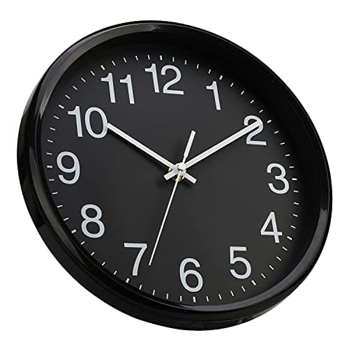 Plumeet Grande Horloge Murale, 25cm Horloge Murale Décorative de Qualité, Mécanisme Silencieux à Quartz, pour Maison/Cuisine/Bureau/École,Fonctionne sur Pile (Noir)