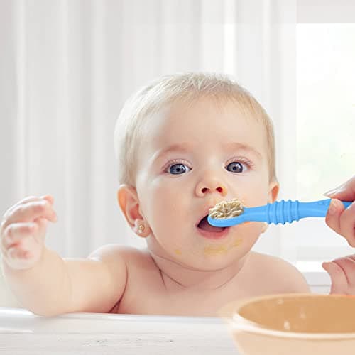 Vicloon Cuillère en Silicone pour Bébé,6PCS Cuillères Bébé Apprentissage Ustensile D'apprentissage Adapté à Dentition Première Étape Recommandé par Les Experts Sevrage (color8)