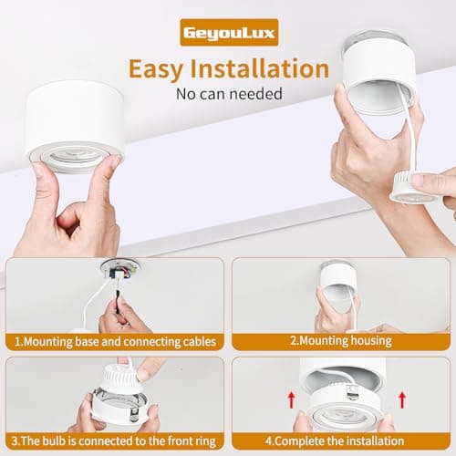 GeyouLux Dimmable LED Spot en Saillie Orientable, 5W Spots de Plafond, Ø80x50mm 3000K/4000K/6500K Rotation à 30° Spot Salle de Bain, Aluminium Rond Blanc Plafonnier Spot LED Orientable, 4 pièces
