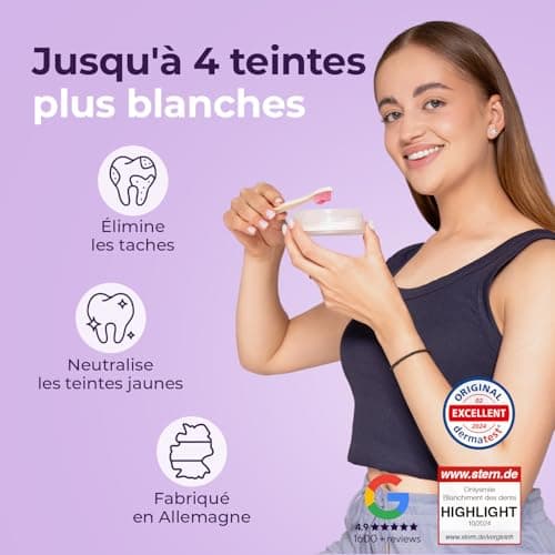 Poudre de blanchiment des dents Onlysmile pour dents blanches | Blanchiment dentaire professionnel | Effet nettoyant visible | Blanchisseur de dents sûr et indolore - Nettoyage cosmétique des dents