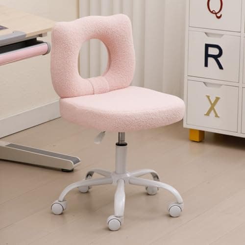 Wahson Chaise de Bureau pour Enfant Chaise Enfant Chambre à roulettes Chaise de Bureau Enfant Réglable en Hauteur, Fauteuil Bureau Enfant pour Chambre, Fausse Fourrure, Rose Clair