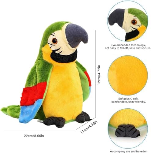 Sunshine smile Perroquet Parlant en Peluche,Jouet électrique Perroquet Parlant,Electrique Peluche Qui Danse,Mignon Jouet Peluche Electrique,Jouet Électronique en Peluche,Interactive Perroquet Ailes