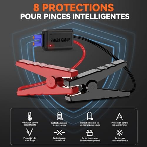 ACEZUK Booster Batterie Voiture 3000A, Démarreur de Voiture Portable (Jusqu'à 5.5L Diesel ou 7.0L Gaz), 12V Jump Starter avec 2.5 inch Écran LCD, Pinces de Sûreté Intelligentes, Lumière LED