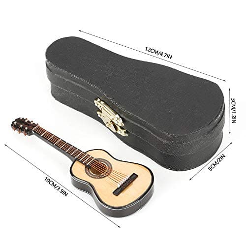 Lazmin Modèle de Guitare Miniature, Ornement d'Instrument de Guitare en Bois avec Support et Étui, pour la Décoration de la Maison, Cadeaux pour Enfants, Amis