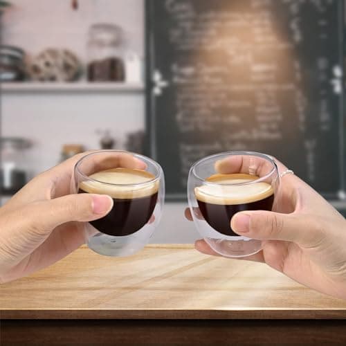 Cieex Ensemble Tasse Expresso Double Paroi de 80ml 4pcs Tasse Café ExpressO avec Cuillères et Dessous de Verre en Feutre