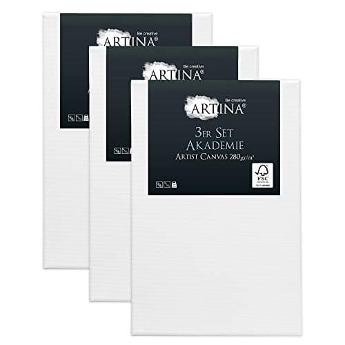 Artina Set de 3 Canvas Toile Peinture 40x60 cm – Tableau Peinture Châssis Entoilés en Bois FSC© – Tableau Toile a Peindre Blanche 100% Coton 280g/m2 – Toiles à Peindre Stable Toile Blanche Akademie