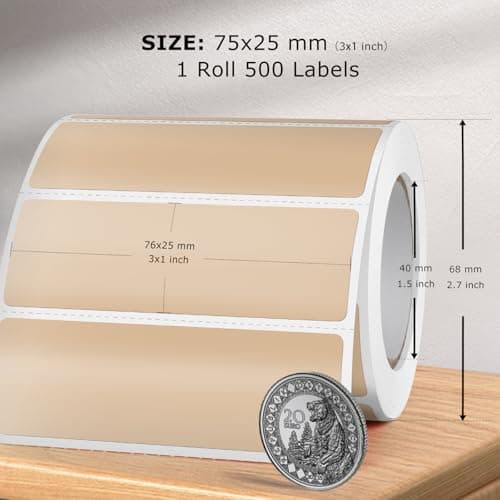 FINDAT Brun Étiquette Thermique 76 X 25 mm Rouleau Vinyle Autocollant Étiquette d'imprimante Rectangulaire Imperméable pour le Bureau DIY Design Code à Barres ExpéDition 500 Pièces
