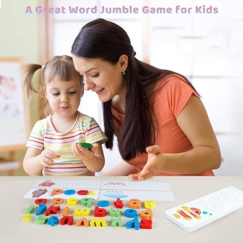 ChaneeHann Alphabet Enfant,Lettres de Scrabble,Puzzle Alphabet-28 Cartes 52 Blocs de Lettres,Montessori PréScolaire Apprentissage PréCoce Cadeau éDucatif,Jeux Educatif 3-8 Ans,Jouet Enfant éDucatif