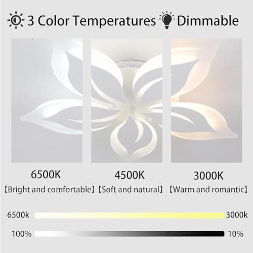 Caufloce LED Plafonnier Fleur Télécommande APP Moderne Éclairage De Plafond Dimmable 3000K-6000K Salon Lampe Plafond Smart 50W Intérieur Pour Chambre, Salle À Manger
