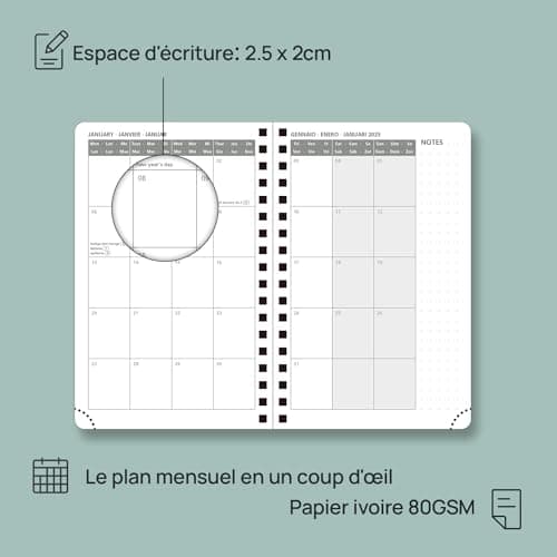 POPRUN Agenda de Poche 2025 16 x 10,5 cm D'août 2024 à déc 2025 - A6 Planner Semainier Scolaire 17 Mois avec Couverture Souple Spirale, Intervalle Horaire, Papier Certifié FSC®80 g/m2 - Marron