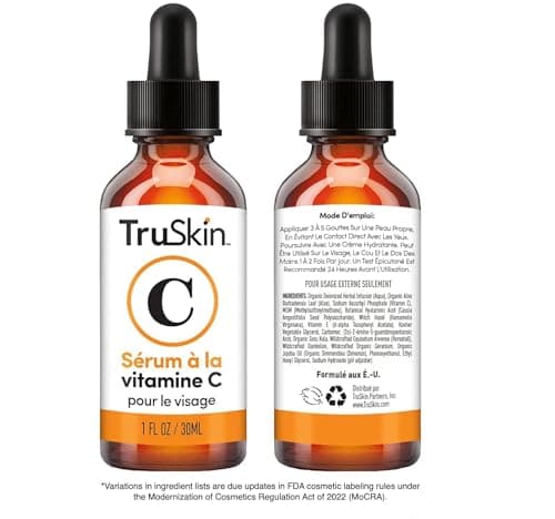 TruSkin Vitamin C Serum - Sérum anti-âge pour le visage à la vitamine C avec acide hyaluronique, vitamine E, aloès - Sérum éclaircissant pour les taches brunes, les ridules et les rides, 1 Fl Oz